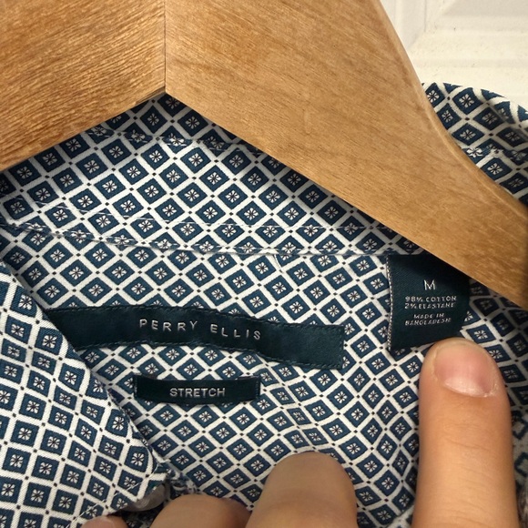 Perry Ellis Navy Geometric Button-Down Shirt - Picture 2 of 4